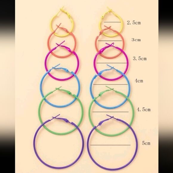 Neon Multicolored Hoop Earrings - Picture 2 of 5